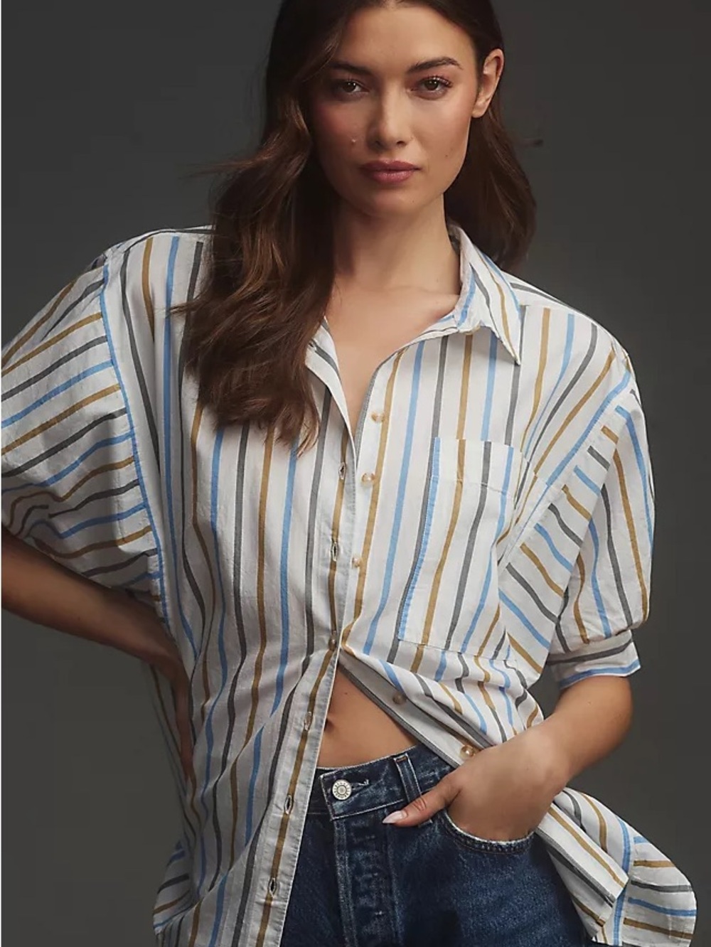 Anthropologie Pilcro Painter Oversized Button Down Striped Top Size Small